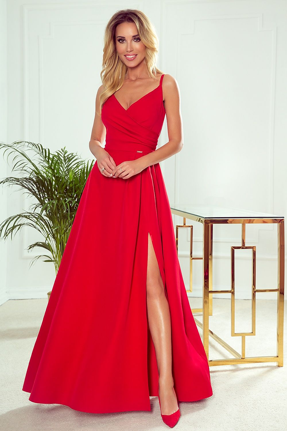 Damen Abendkleid mit schlanken Träger Maxikleid von Numoco rot
