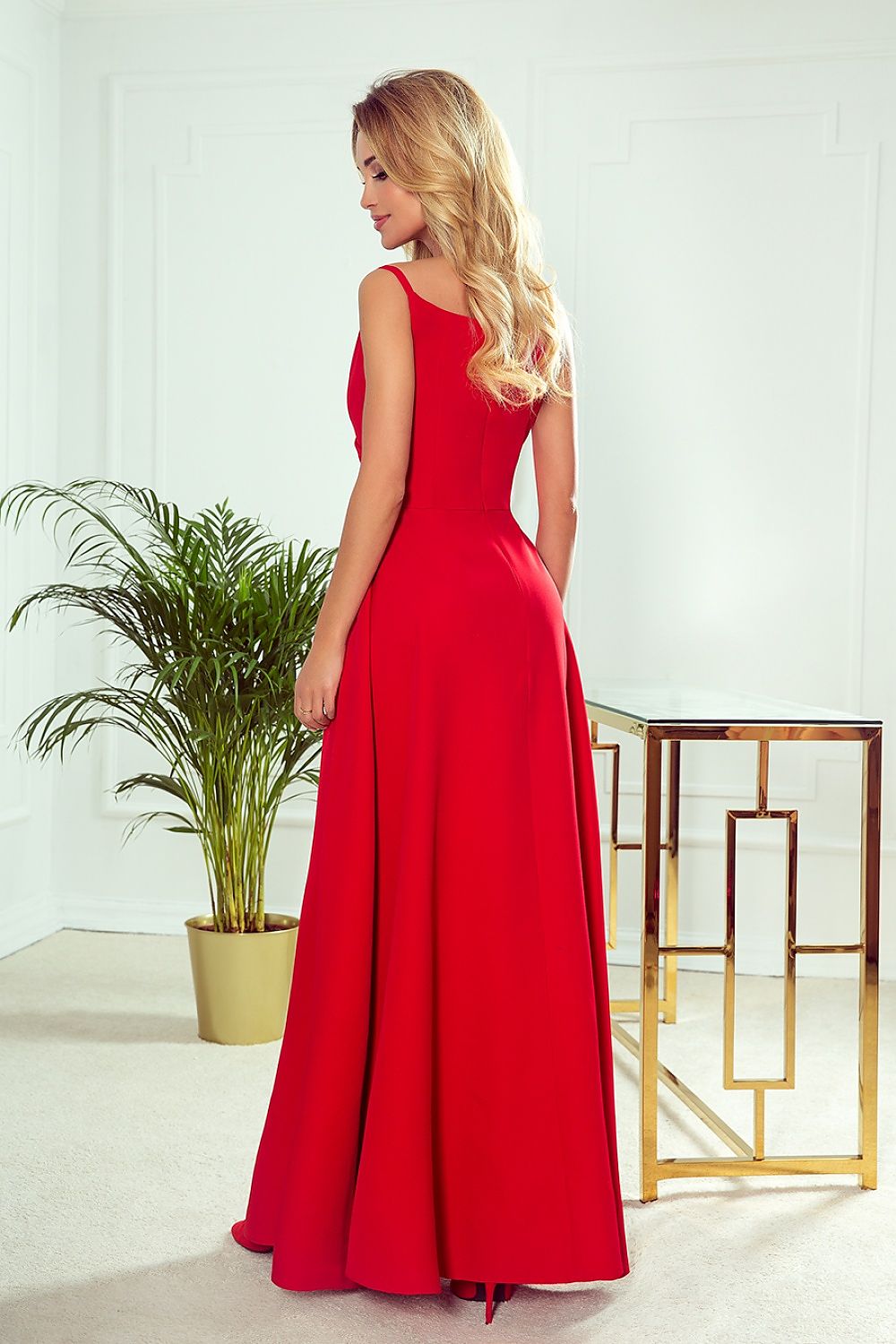 Damen Abendkleid mit schlanken Träger Maxikleid von Numoco rot Rückseite