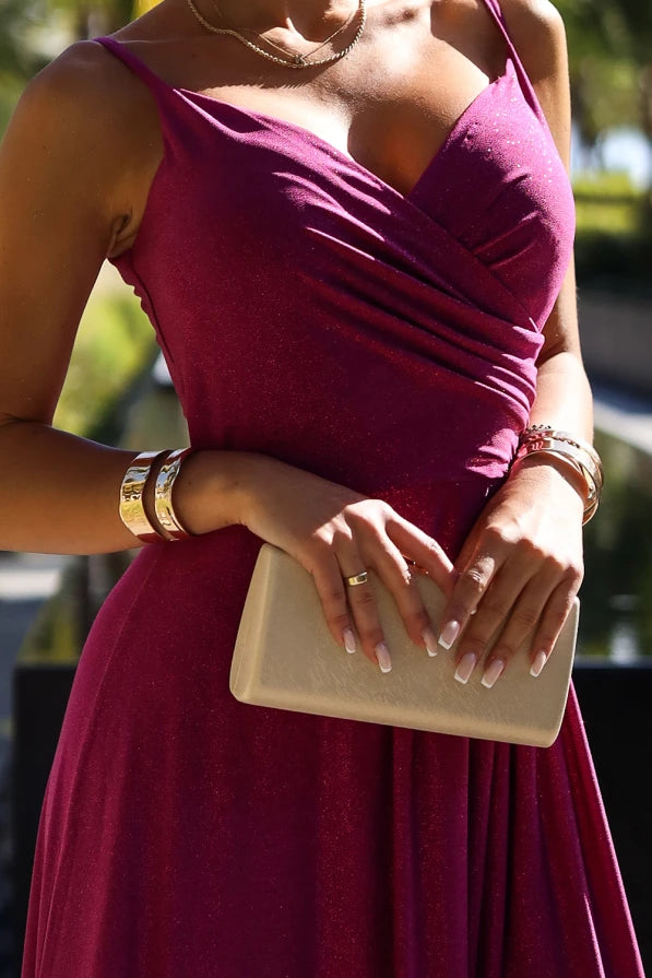 Damen Abendkleid mit schlanken Träger Maxikleid von Numoco weinrot 2 Ausschnitt