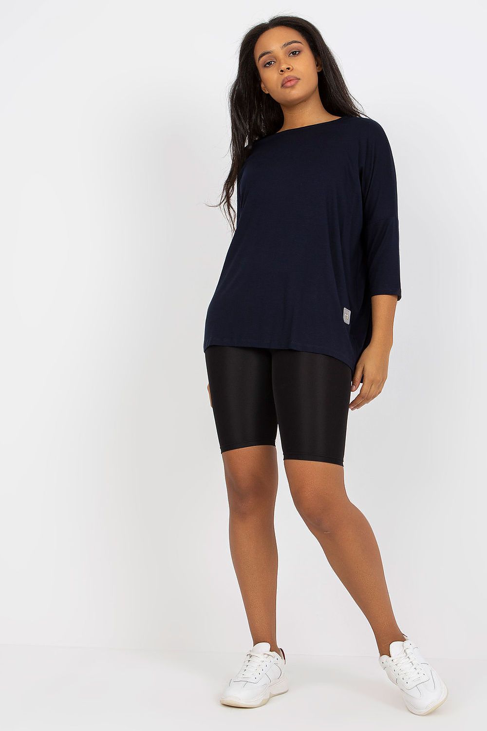 Damen Alltags Plus-Size Shirt, Bootsausschnitt & 3/4-Ärmel von Relevance marineblau