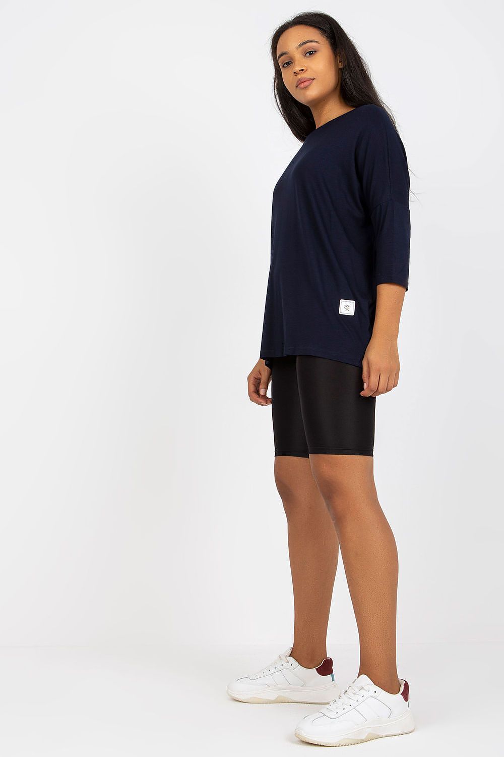 Damen Alltags Plus-Size Shirt, Bootsausschnitt & 3/4-Ärmel von Relevance marineblau Seitenansicht