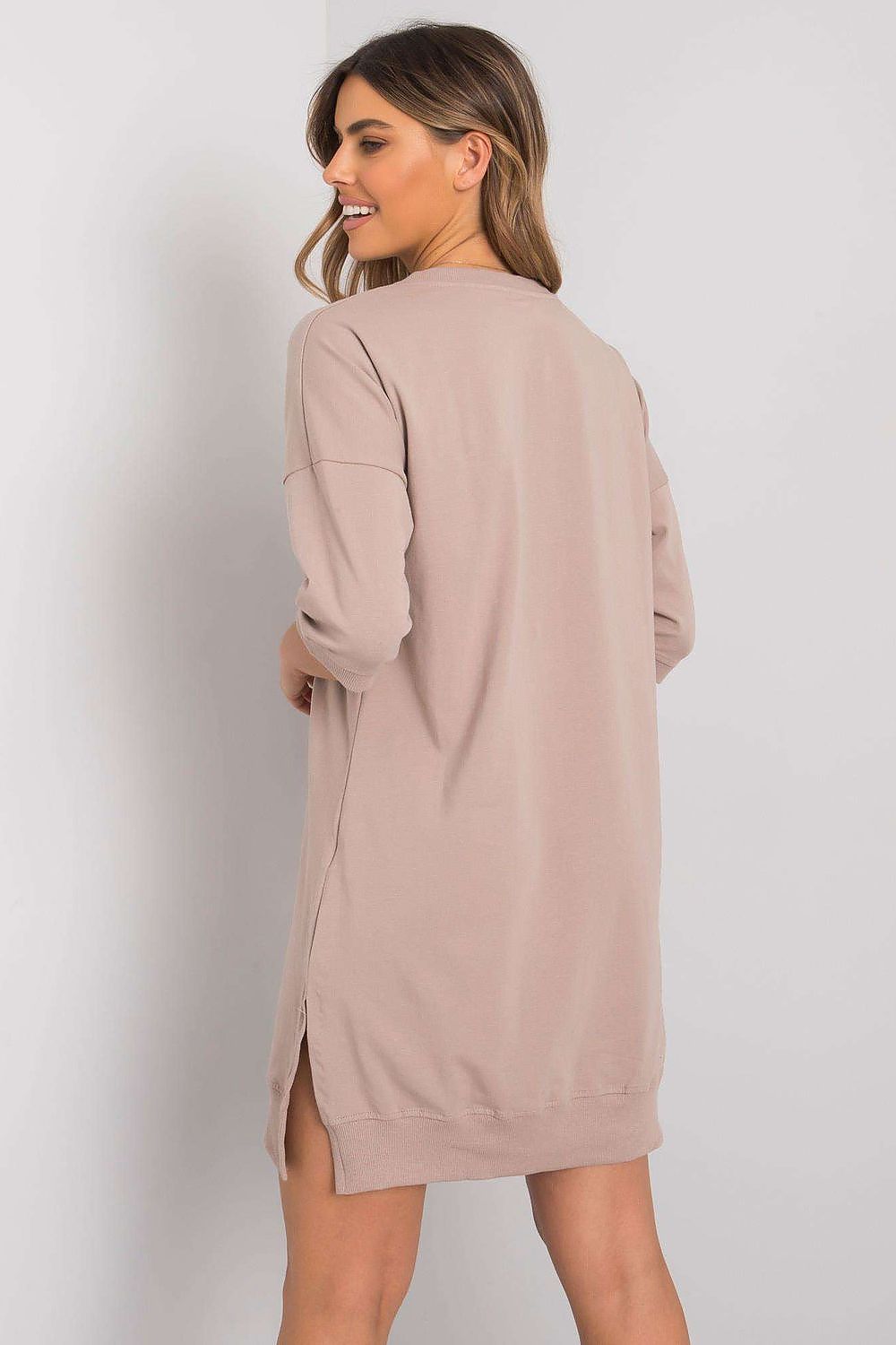 Damen Alltagskleid aus Baumwolle, 3/4-Ärmel & Schlitze von Relevance beige Rückseite