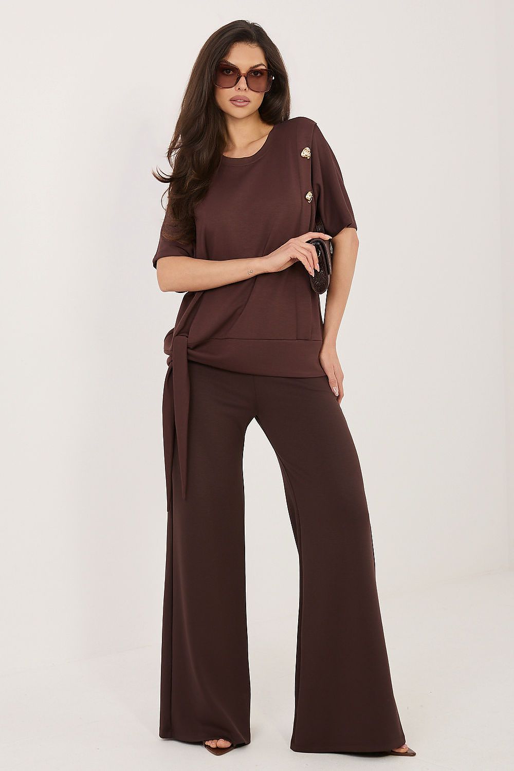 Damen Anzug-Set von Relevance – Weicher Stretch-Mix in trendigen Farben braun