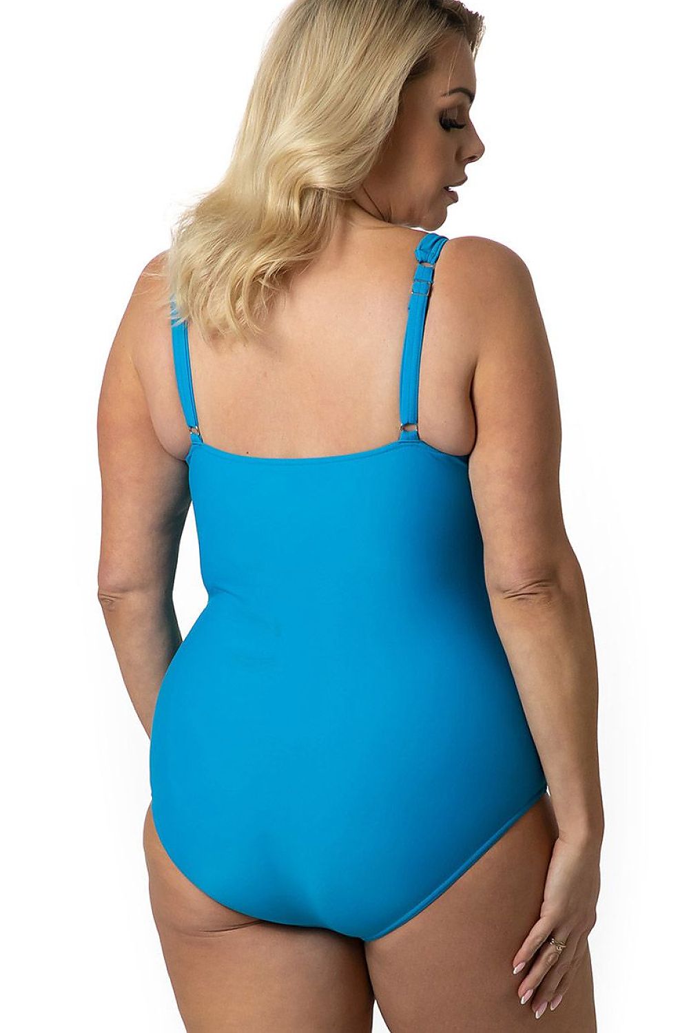 Damen Badeanzug Plus-Size, Schlankmachend, Schaumstoffschalen & Raffungen von Barontex blau Rückseite