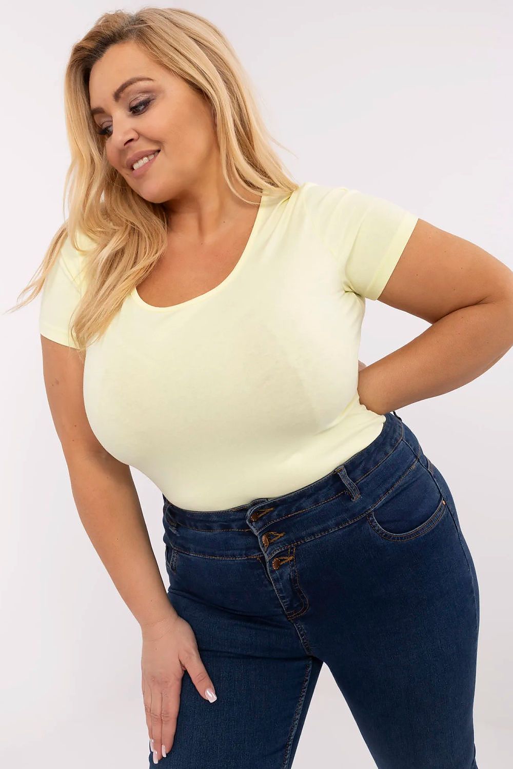 Damen Baumwolle Basic T-Shirt Plus-Size von Relevance gelb