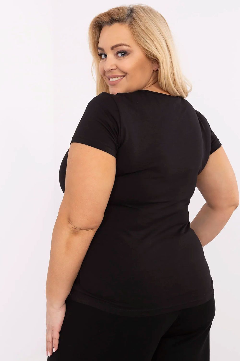Damen Baumwolle Basic T-Shirt Plus-Size von Relevance schwarz Rückseite