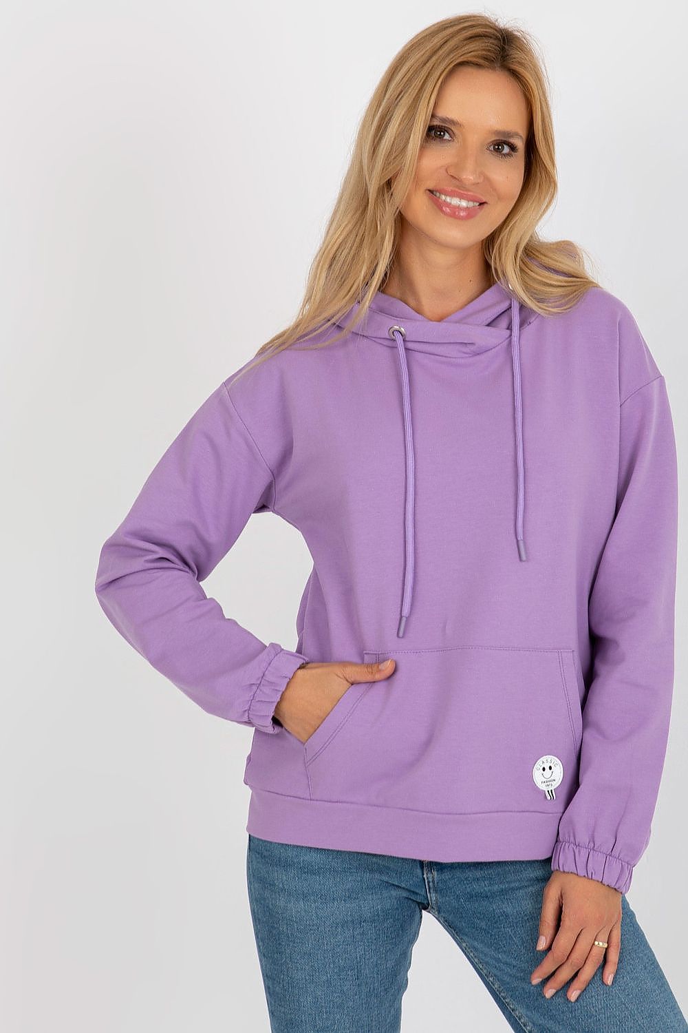 Damen Casual Hoodie, Kapuze, Kängurutasche & Aufnäher, Baumwolle von Relevance lila