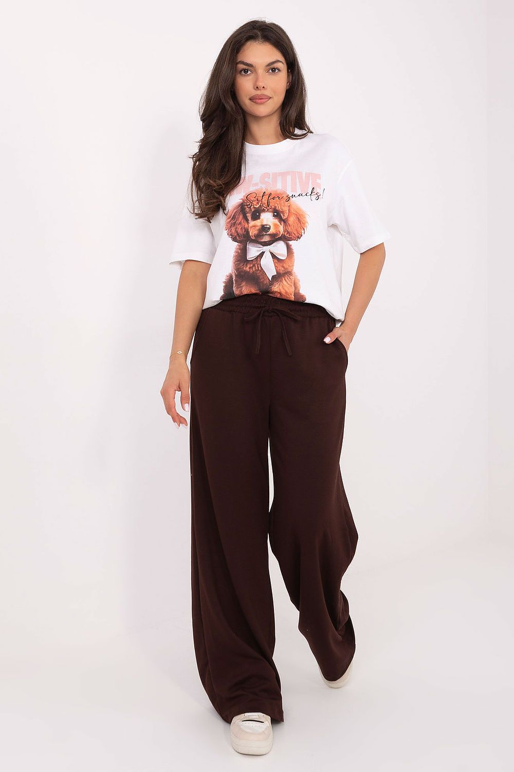 Damen Casual lässige Sweatpants, Weite Beine, High-Waist, Seitentaschen von Relevance braun