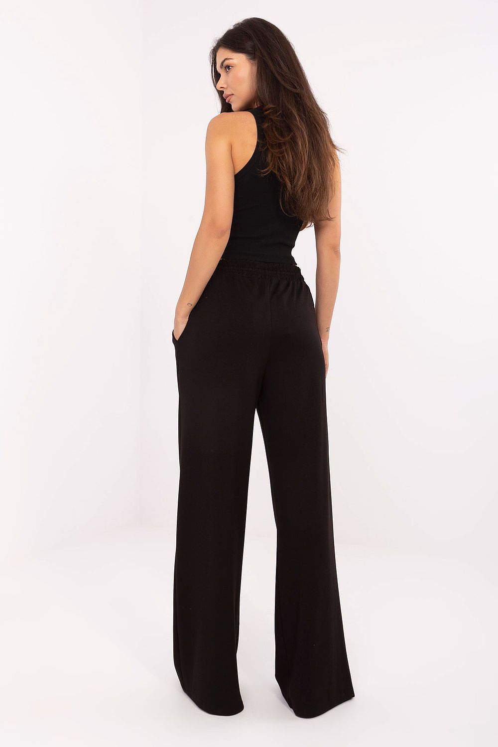 Damen Casual lässige Sweatpants, Weite Beine, High-Waist, Seitentaschen von Relevance schwarz Rückseite