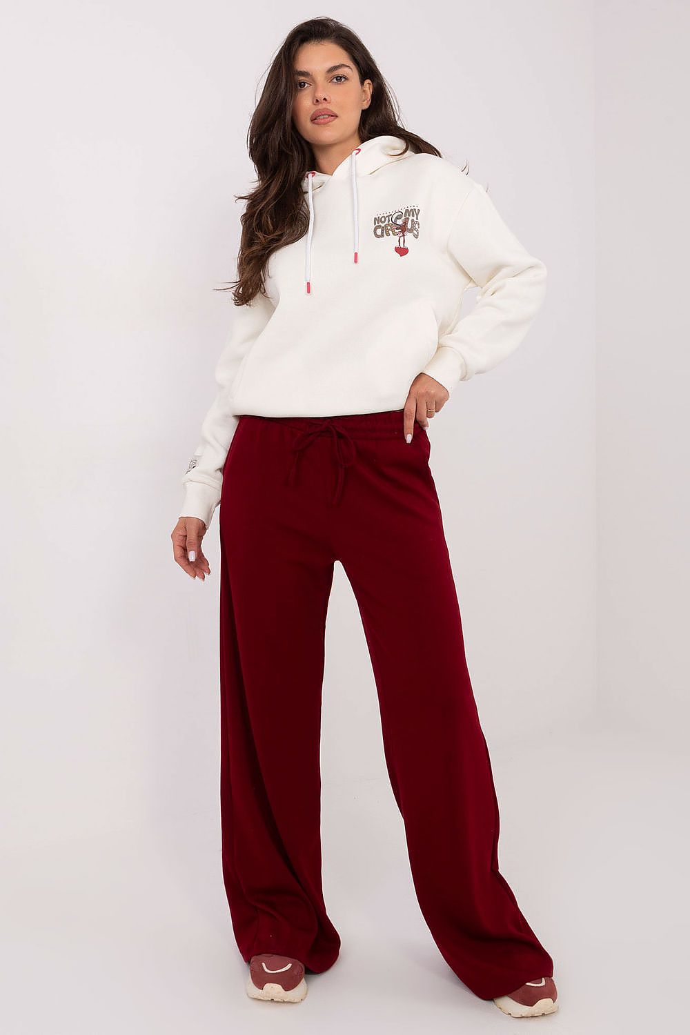 Damen Casual lässige Sweatpants, Weite Beine, High-Waist, Seitentaschen von Relevance weinrot