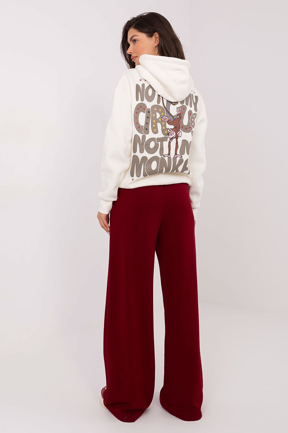 Damen Casual lässige Sweatpants, Weite Beine, High-Waist, Seitentaschen von Relevance weinrot Rückseite