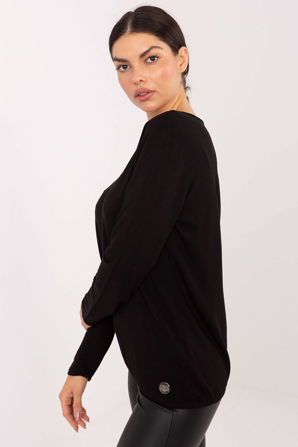 Damen Casual langarm Shirt von Relevance schwarz Seitenansicht