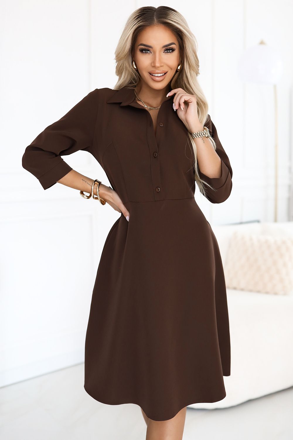 Damen Hemdkleid Alltagskleid von Numoco braun