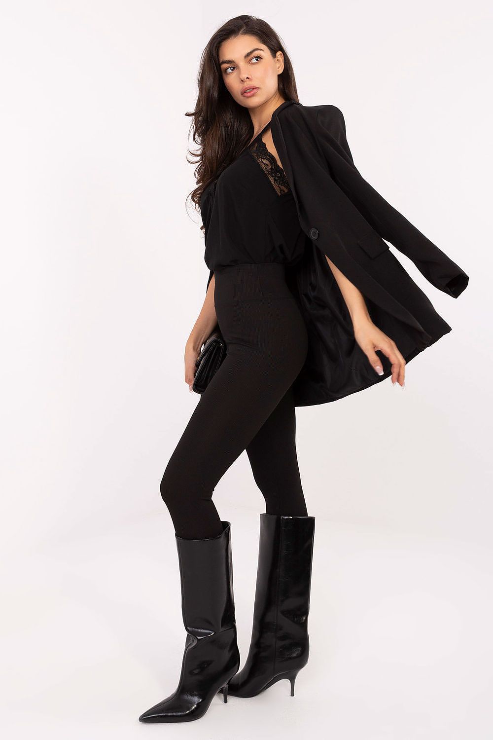 Damen High-Waist Leggings, Gerippt für Sport & Alltag von Relevance schwarz Seitenansicht
