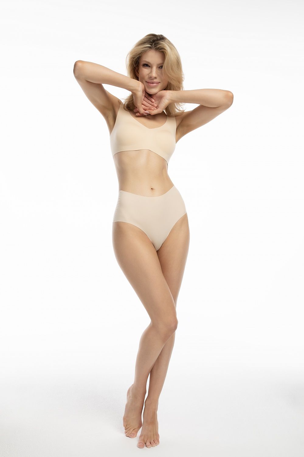 Damen Hoch tailliertes Slip Höschen Julimex Vorderseite beige