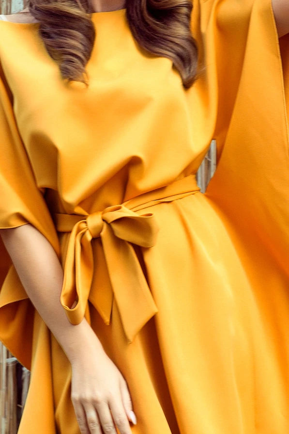 Damen Kleid Schmetterlingskleid Sofia von Numoco gelb Ausschnitt