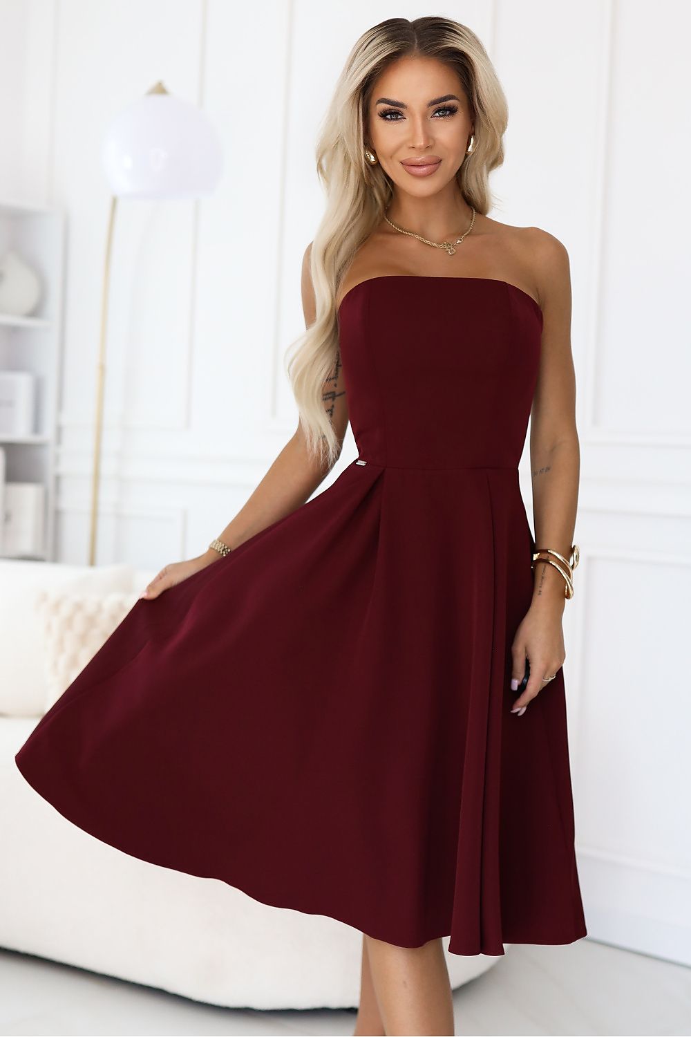 Damen Korsett Cocktailkleid Abendkleid von Numoco weinrot Vorderseite