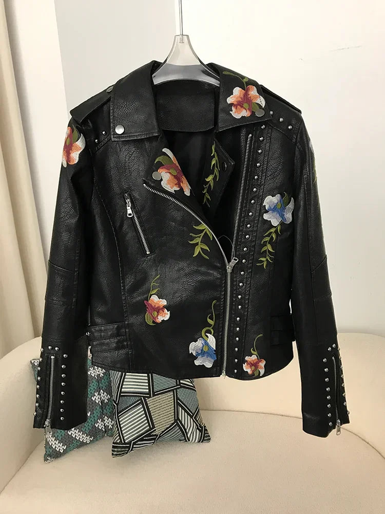 Damen Kunstleder Jacke Biker Mode