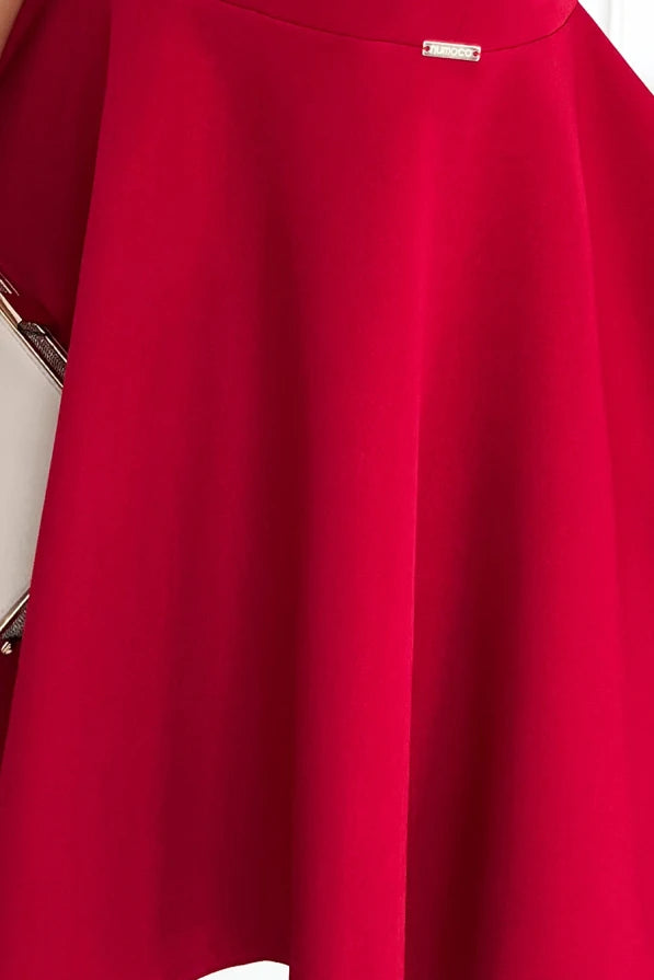 Damen Minikleid mit Asymmetrischem längerem Rücken von Numoco rot Ausschnitt