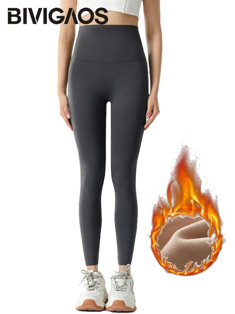 Damen Nahtlose Fleece Warme Leggings High Waist Shark Leggings