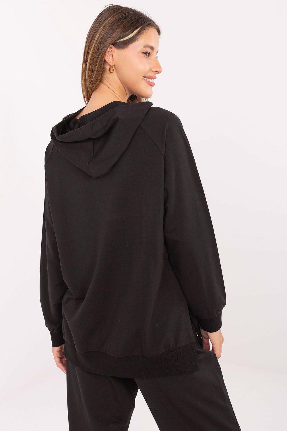 Damen Oversize Hoodie, Kängurutasche, Seitenschlitze & Baumwolle von Relevance schwarz Rückseite