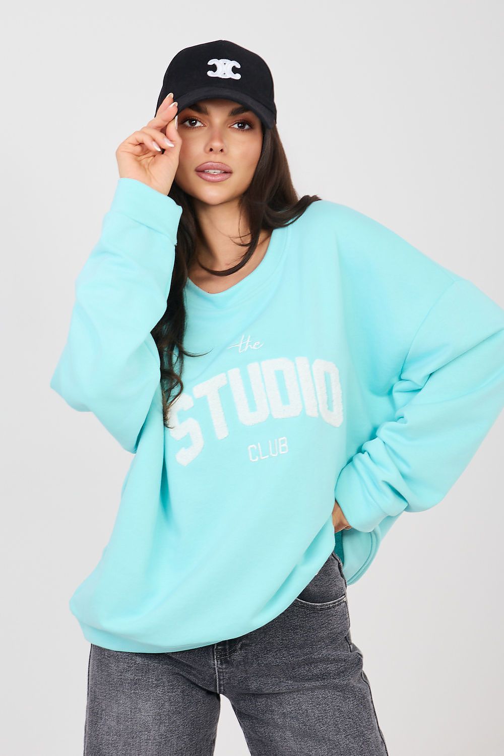Damen Oversize Sweatshirt "Studio" von Relevance türkis