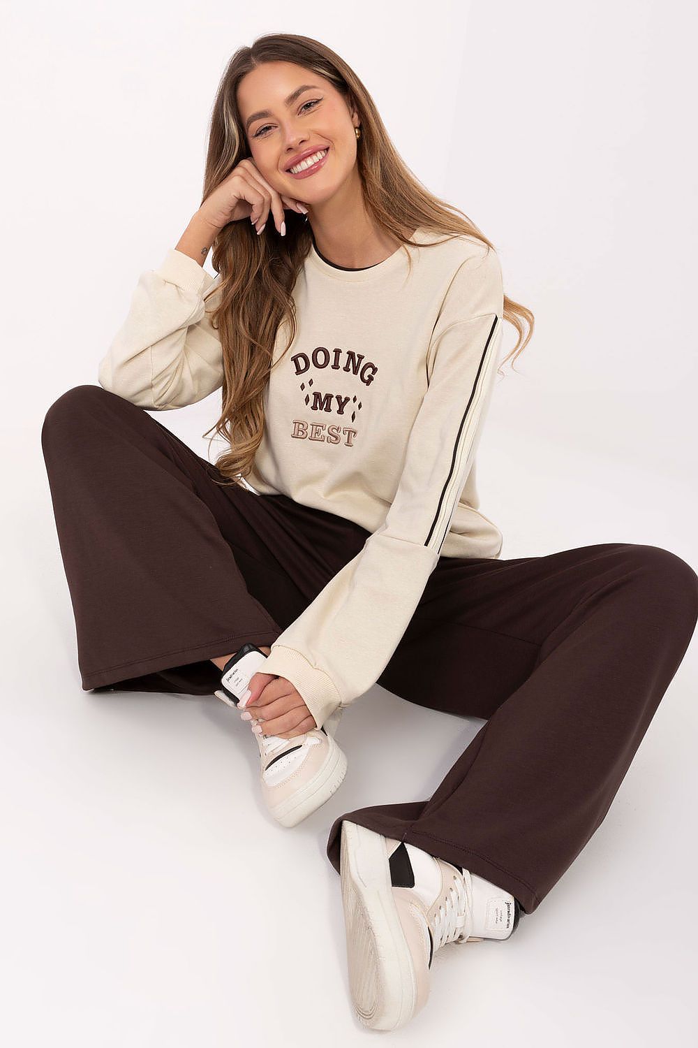 Damen Palazzo Sweatpants, High-Waist, breites Bein & Seitentaschen von Relevance braun