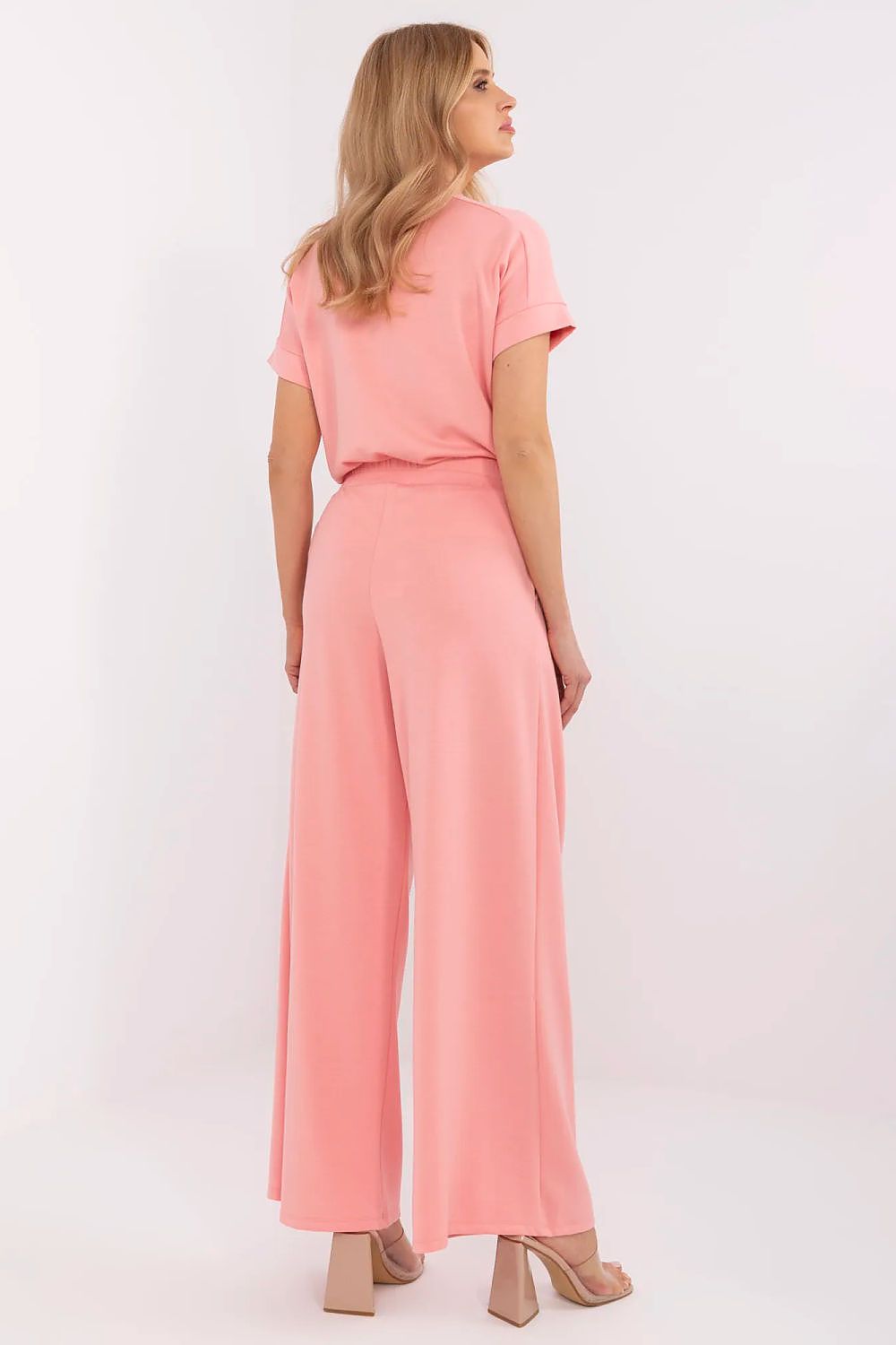 Damen Palazzo Sweatpants, High-Waist, breites Bein & Seitentaschen von Relevance rosa Rückseite