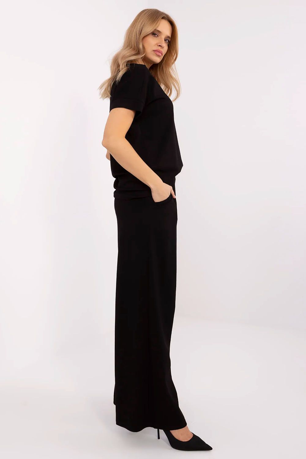 Damen Palazzo Sweatpants, High-Waist, breites Bein & Seitentaschen von Relevance schwarz Seitenansicht