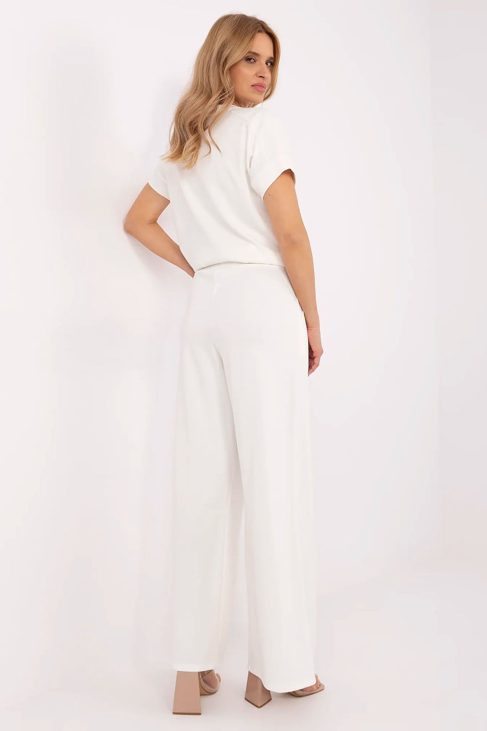 Damen Palazzo Sweatpants, High-Waist, breites Bein & Seitentaschen von Relevance weiß Rückseite