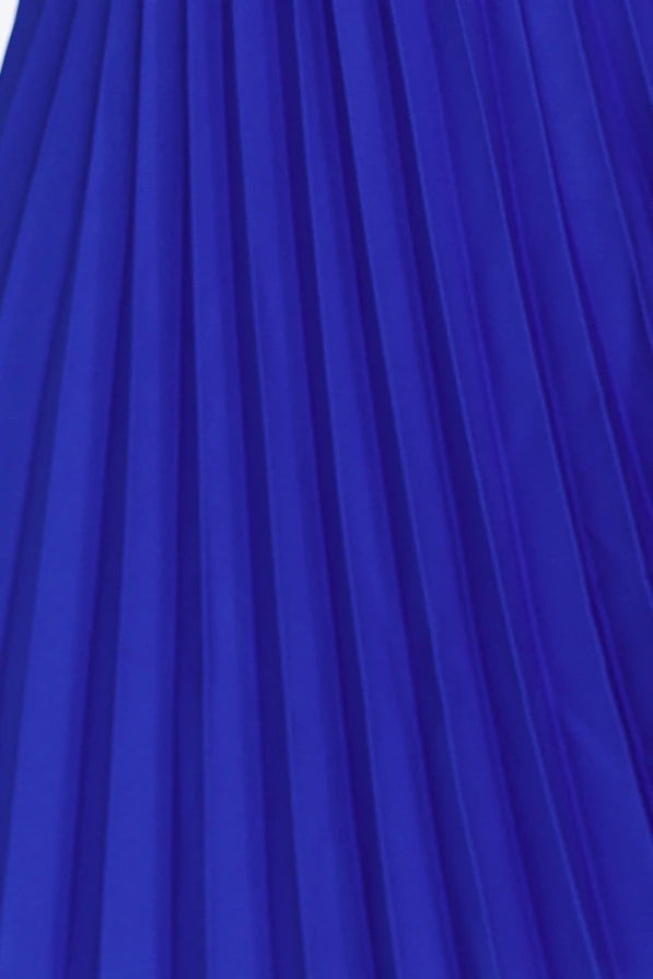 Damen Plisseekleid mit kurzen Ärmeln von Numoco dunkelblau Ausschnitt