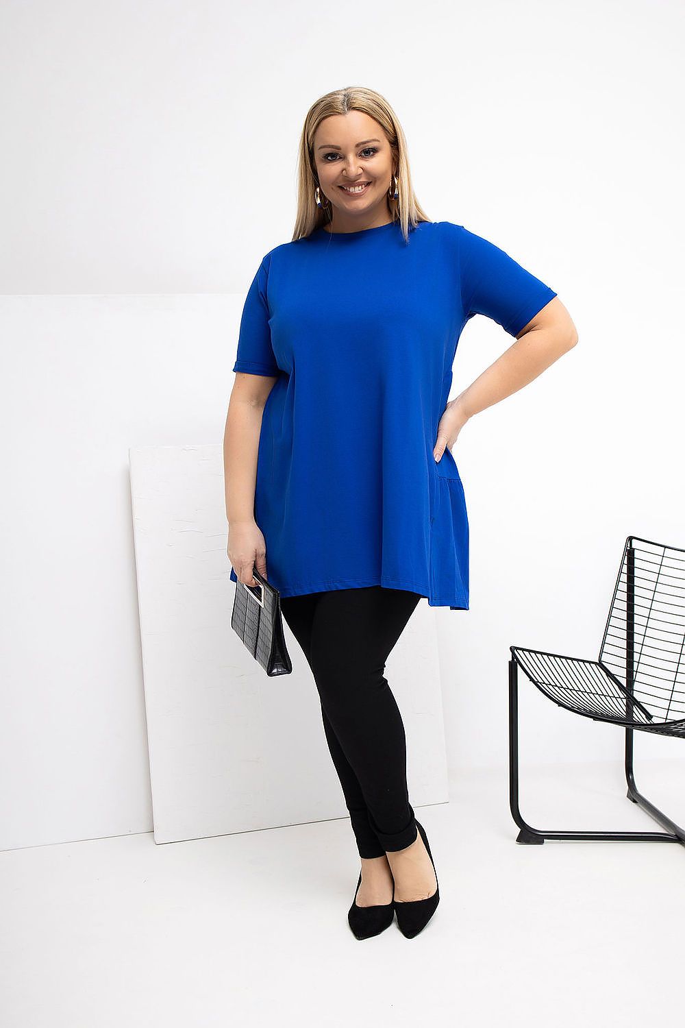 Damen Plus-Size Tunika mit zarter Rüsche von Relevance blau Vorderseite