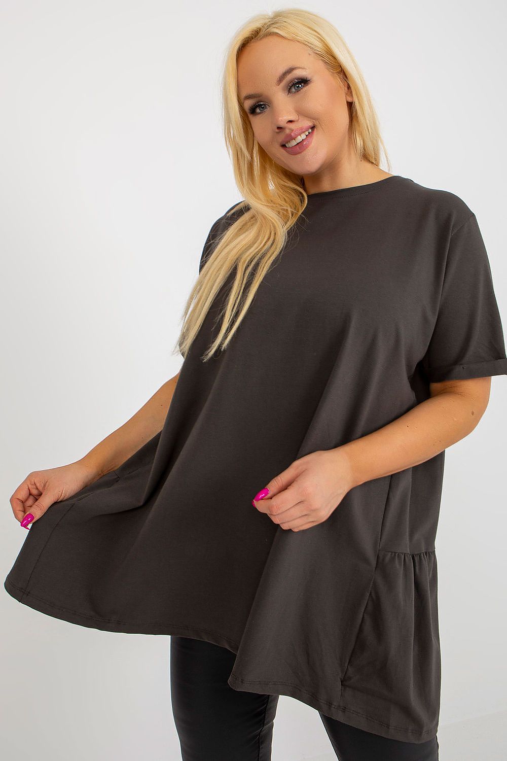 Damen Plus-Size Tunika mit zarter Rüsche von Relevance dunkelgrau Vorne