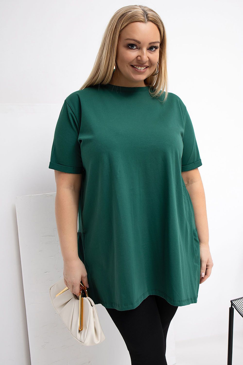Damen Plus-Size Tunika mit zarter Rüsche von Relevance grün