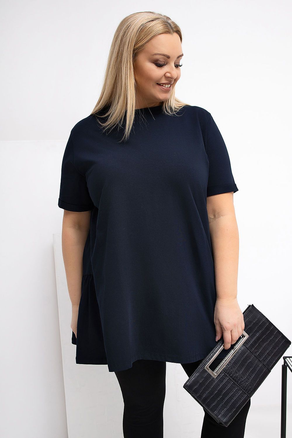 Damen Plus-Size Tunika mit zarter Rüsche von Relevance marineblau