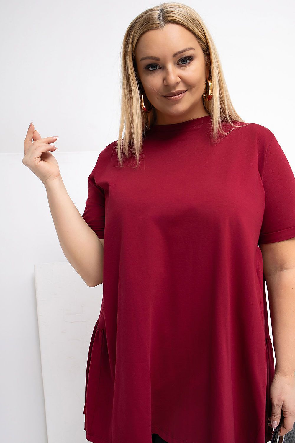 Damen Plus-Size Tunika mit zarter Rüsche von Relevance rot