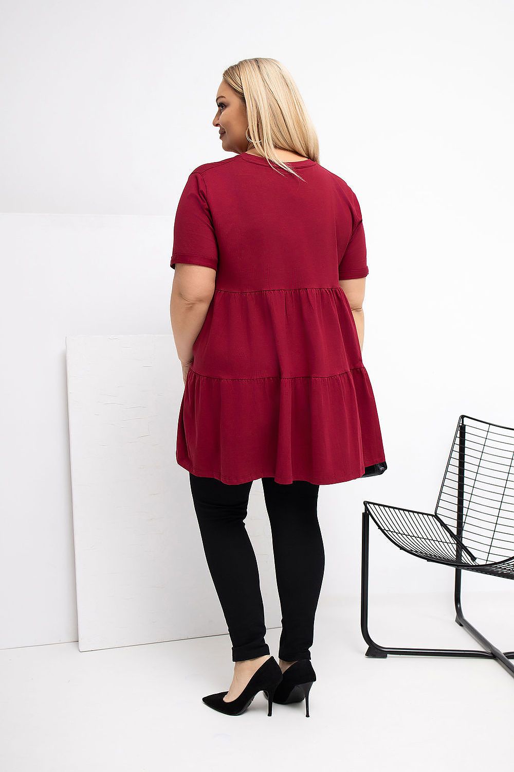 Damen Plus-Size Tunika mit zarter Rüsche von Relevance rot Rückseite