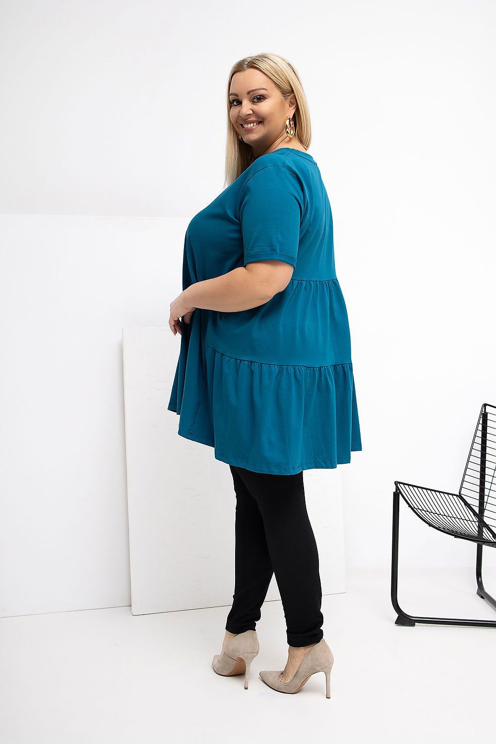 Damen Plus-Size Tunika mit zarter Rüsche von Relevance türkis Seitenansicht