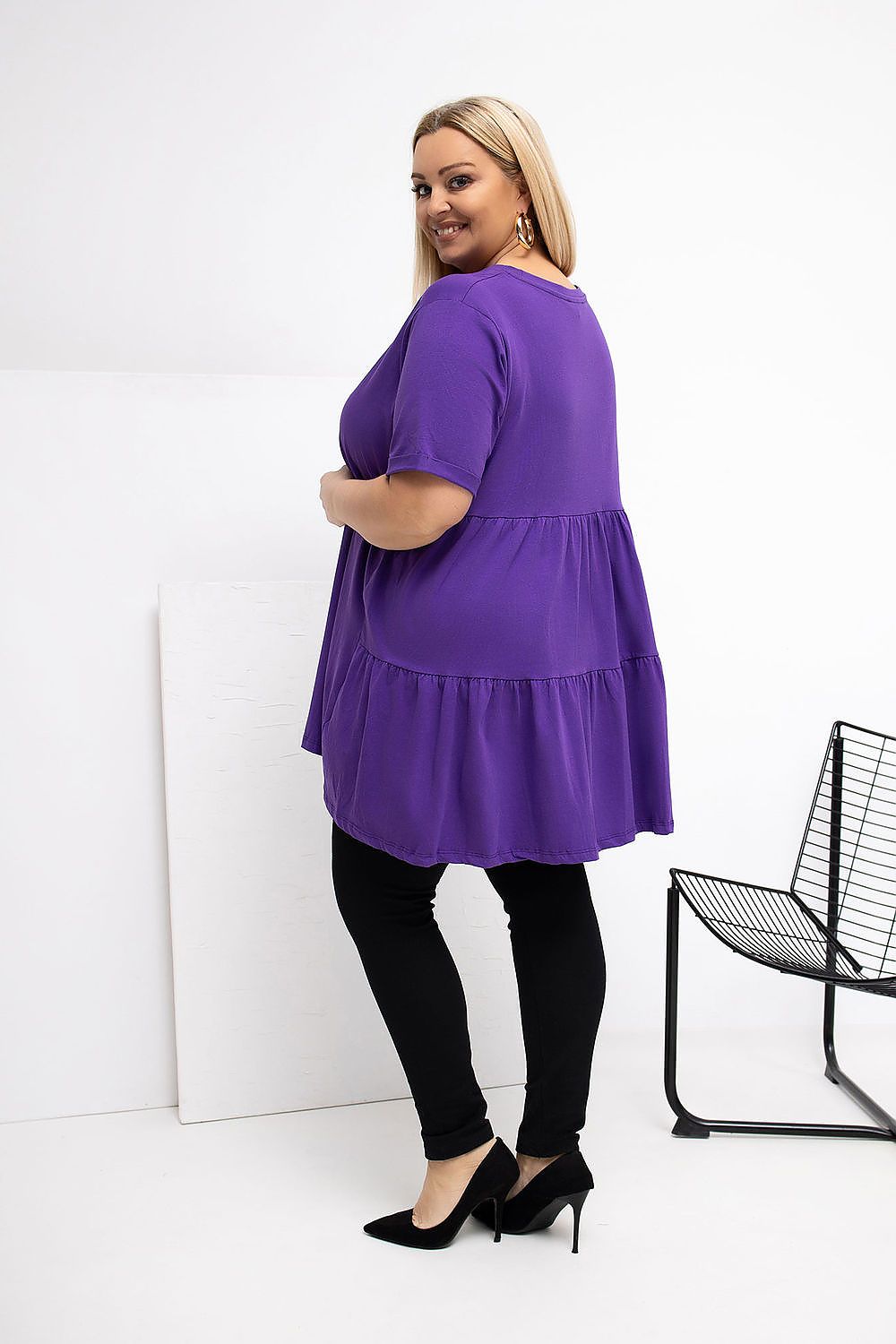 Damen Plus-Size Tunika mit zarter Rüsche von Relevance violett Seitenansicht