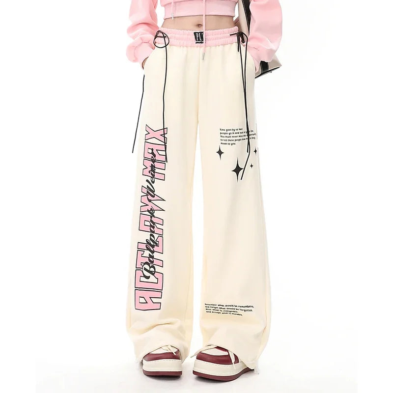 Damen Retro Harajuku breite gerade Cargo Jogginghose