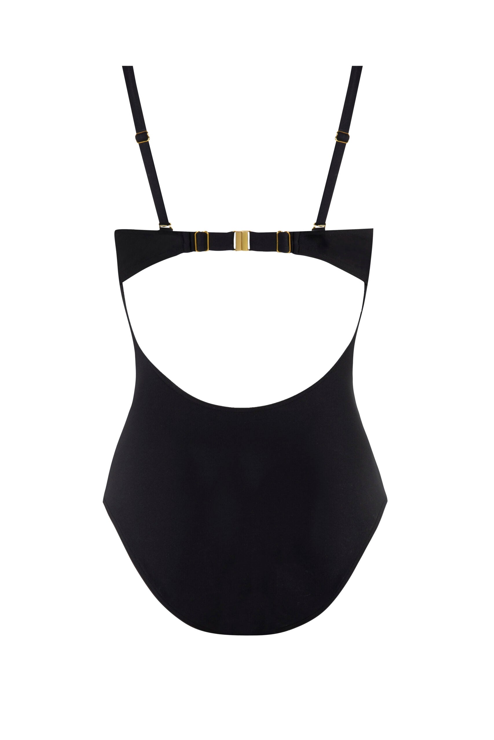 Damen Self Badeanzug Push-Up mit Bügel-Cups, Einschnitte & abnehmbare Träger von Barontex schwarz Rückseite