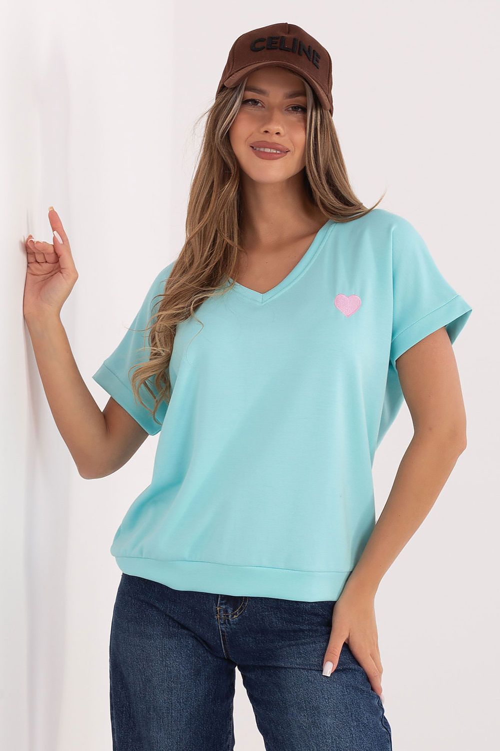 Damen Shirt mit V-Ausschnitt von Relevance blau