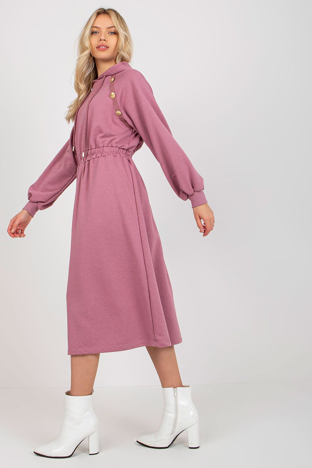 Damen Sweater Kleid mit Kapuze Alltagskleid Relevance Seitenansicht rosa