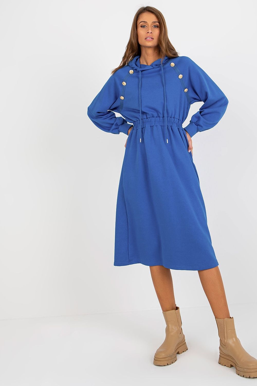 Damen Sweater Kleid mit Kapuze Alltagskleid Relevance blau