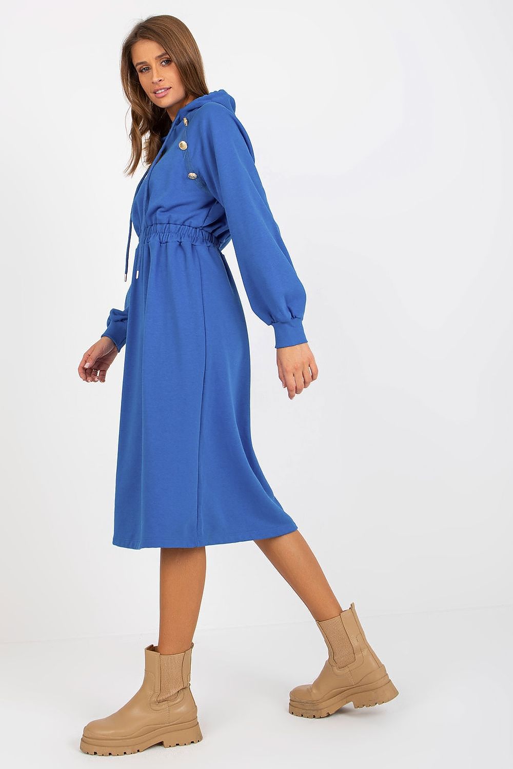 Damen Sweater Kleid mit Kapuze Alltagskleid Relevance blau Seitenansicht