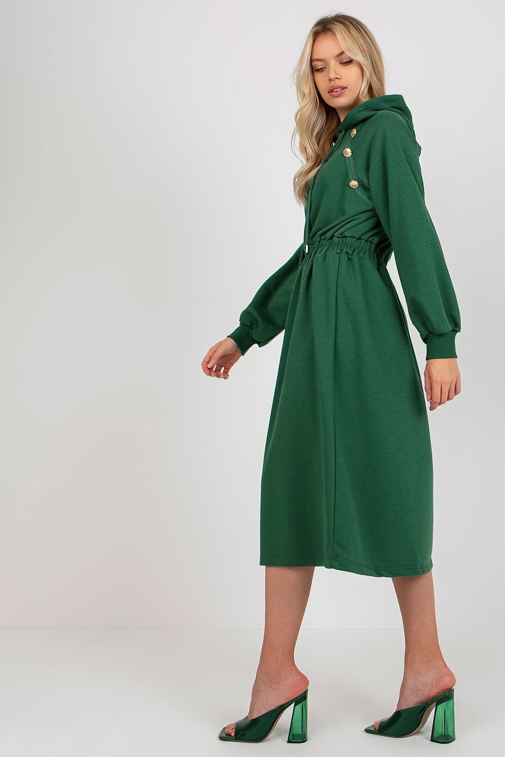 Damen Sweater Kleid mit Kapuze Alltagskleid Relevance grün Seitenansicht