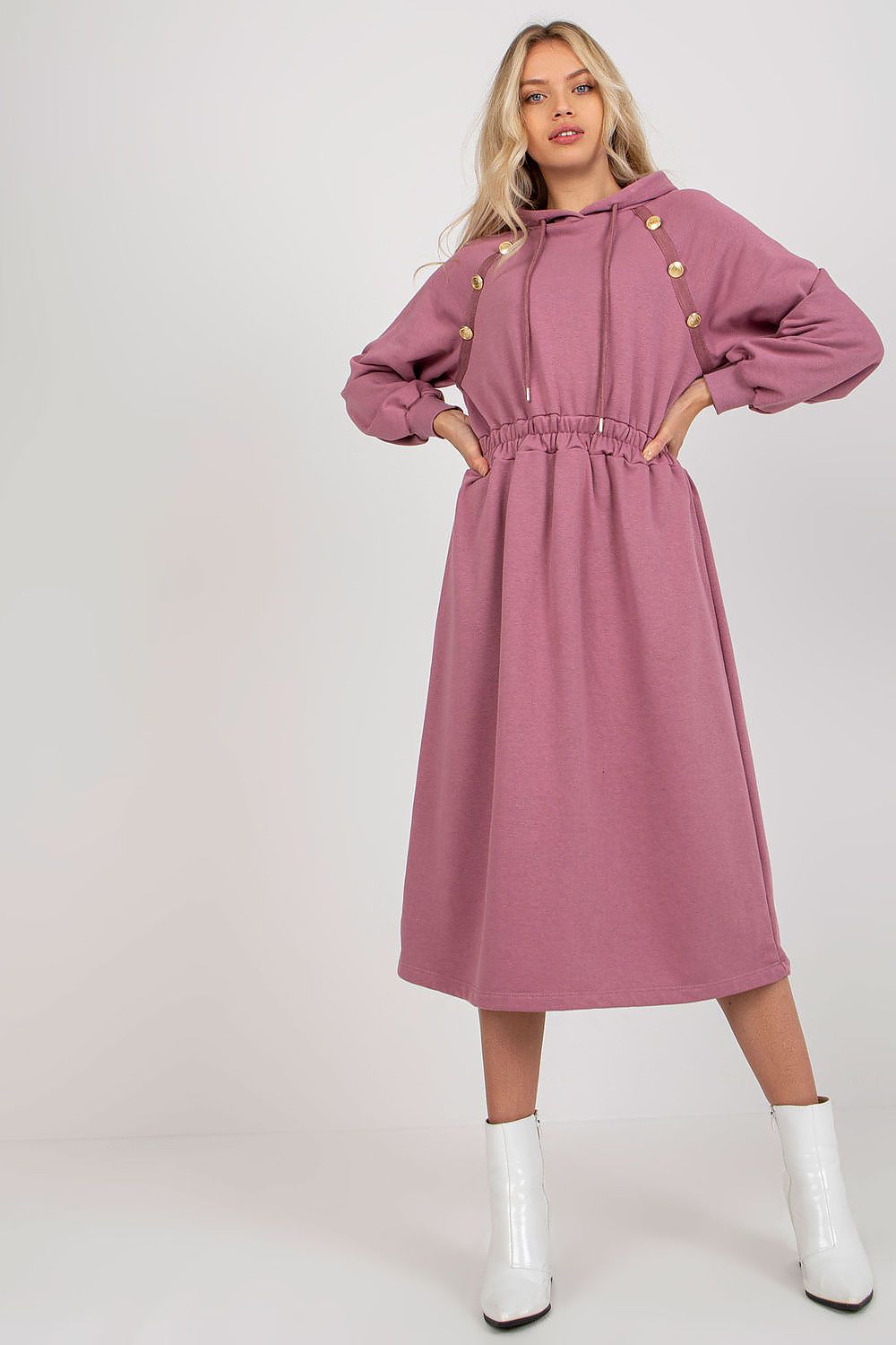 Damen Sweater Kleid mit Kapuze Alltagskleid Relevance rosa