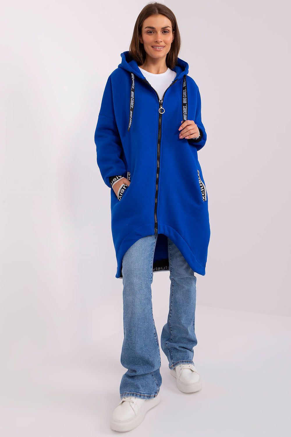 Damen Sweater Mantel mit Kapuze dunkelblau von Relevance