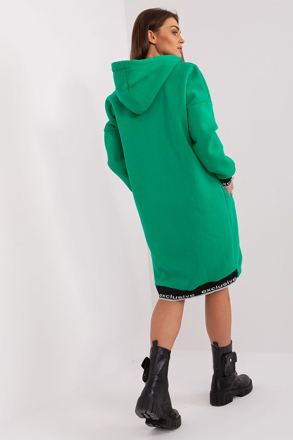 Damen Sweater Mantel mit Kapuze grün Rückseite von Relevance
