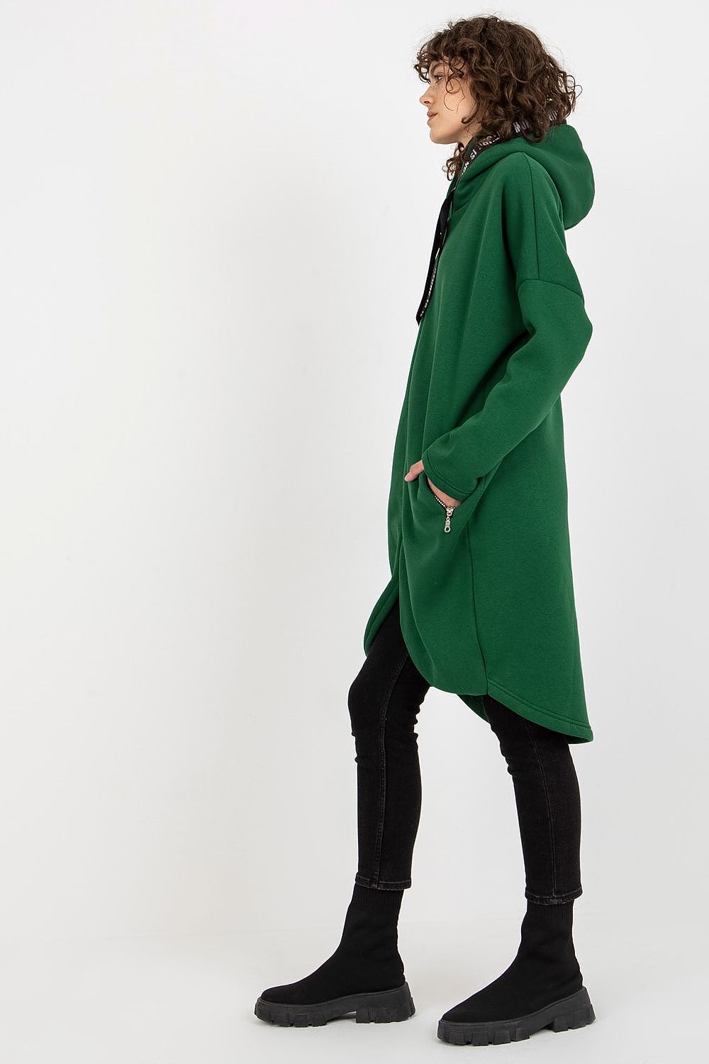 Damen Sweater Mantel mit Kapuze von Relevance Seitenansicht grün